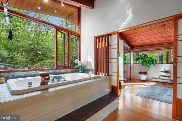 Bathroom, Interior, Recessed Lighting, Wooden Beams, Wooden Ceilings, Wood Texture Flooring