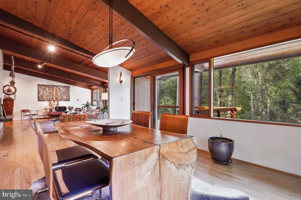 Dining room, Interior, Living room, Pendant Lights, Wooden Beams, Wooden Ceilings, Wood Texture Flooring
