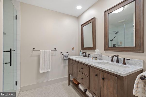 Bathroom, Dual Sink Vanities, Glass Shower, Interior, Recessed Lighting