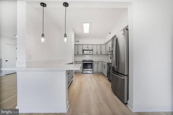 Interior, Kitchen, Pendant Lights, Stainless Steel Appliances, Wood Texture Flooring