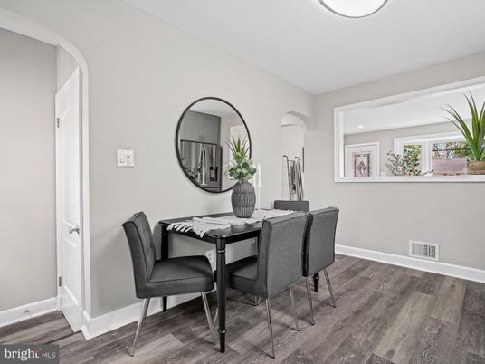 Dining room, Interior, Recessed Lighting, Wood Texture Flooring