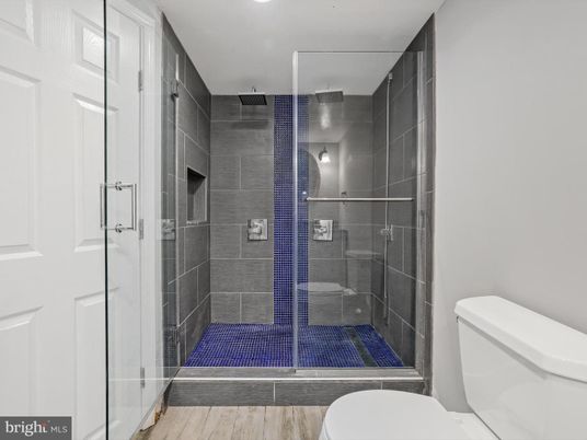 Bathroom, Glass Shower, Interior, Wood Texture Flooring
