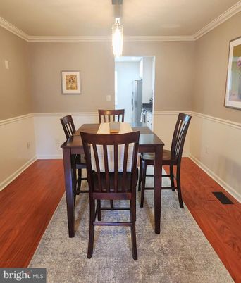 Dining room, Interior, Pendant Lights, Wood Texture Flooring