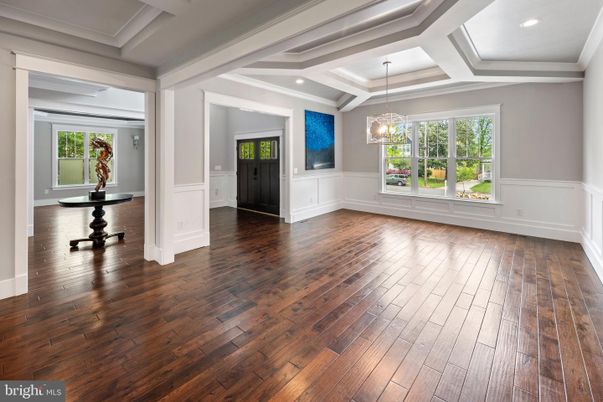 Empty room, Interior, Pendant Lights, Recessed Lighting, Wood Texture Flooring