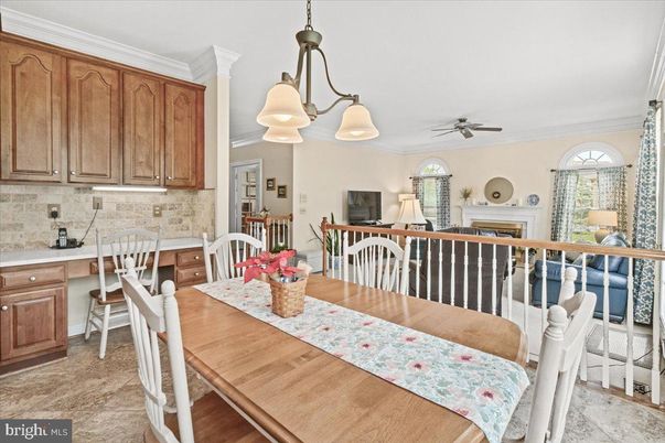 Dining room, Fireplace, Interior, Kitchen, Pendant Lights