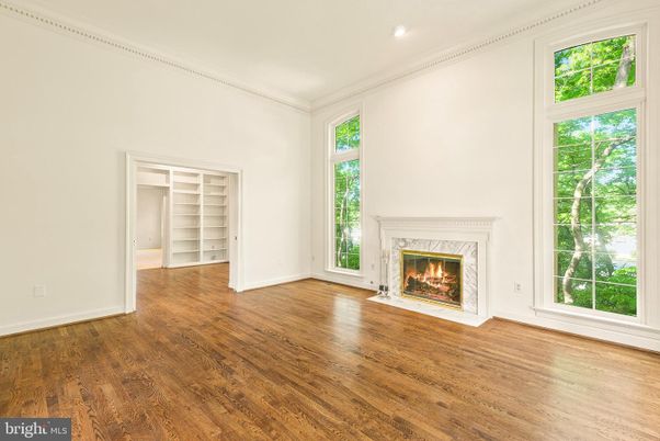 Empty room, Fireplace, Interior, Recessed Lighting, Wood Texture Flooring