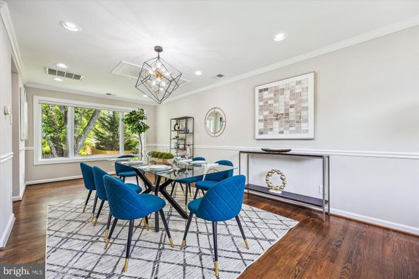 Dining room, Interior, Recessed Lighting, Wood Texture Flooring