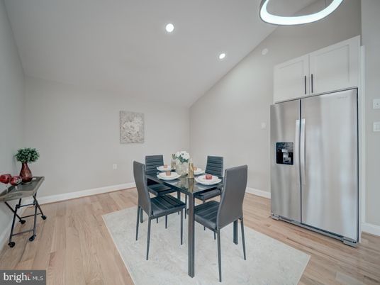 Dining room, Interior, Kitchen, Recessed Lighting, Stainless Steel Appliances, Wood Texture Flooring