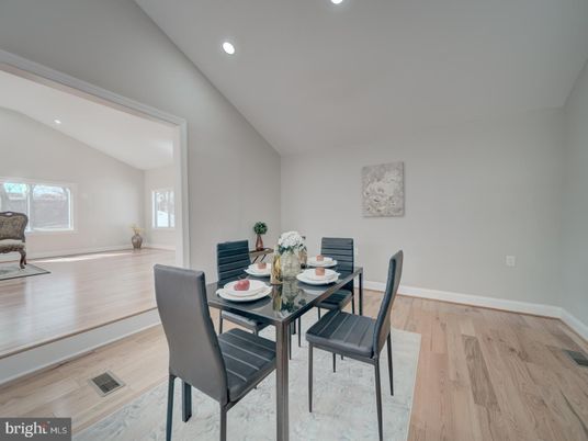 Dining room, Interior, Recessed Lighting, Wood Texture Flooring