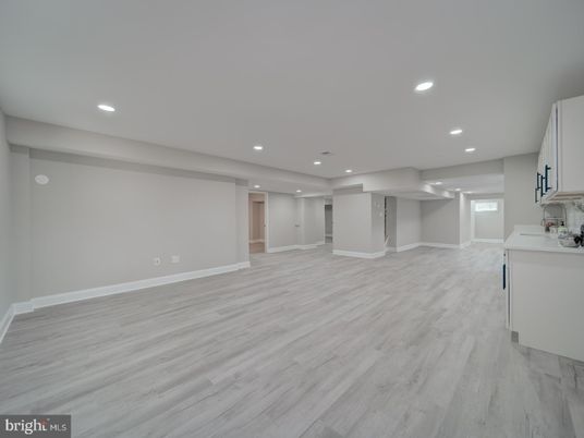 Empty room, Interior, Kitchen, Recessed Lighting, Wood Texture Flooring