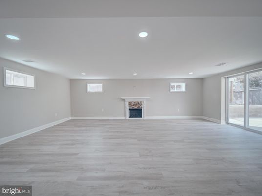 Empty room, Fireplace, Interior, Recessed Lighting, Wood Texture Flooring