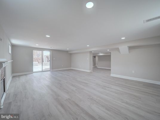 Empty room, Fireplace, Interior, Recessed Lighting, Wood Texture Flooring
