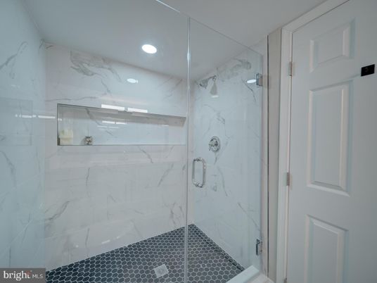 Bathroom, Glass Shower, Interior, Marble Walls, Recessed Lighting