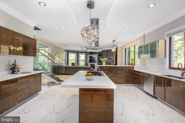 Interior, Kitchen, Marble, Pendant Lights, Recessed Lighting, Stainless Steel Appliances