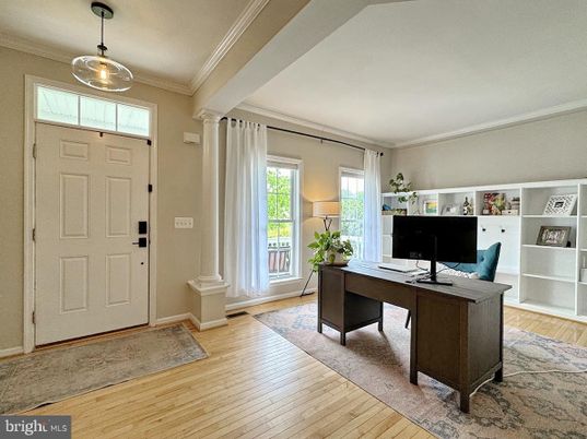Home Office, Interior, Pendant Lights, Wood Texture Flooring