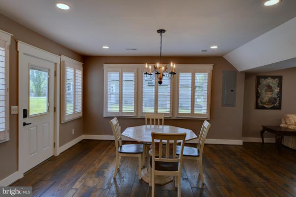 Chandelier, Dining room, Interior, Recessed Lighting, Wood Texture Flooring