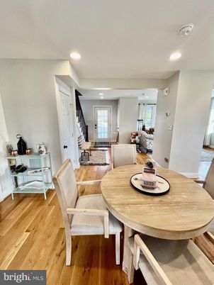 Dining room, Interior, Living room, Recessed Lighting, Wood Texture Flooring