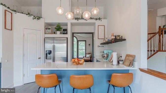 Interior, Kitchen, Pendant Lights, Stainless Steel Appliances, Wood Texture Flooring