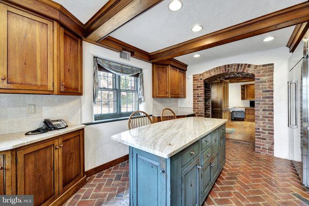 Interior, Kitchen, Recessed Lighting, Stainless Steel Appliances, Stone Walls