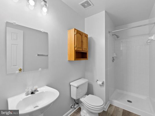 Bathroom, Glass Shower, Interior, Wood Texture Flooring