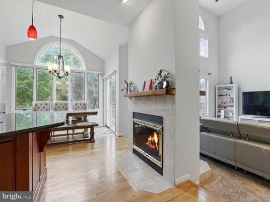 Chandelier, Fireplace, Interior, Pendant Lights, Recessed Lighting, Wood Texture Flooring