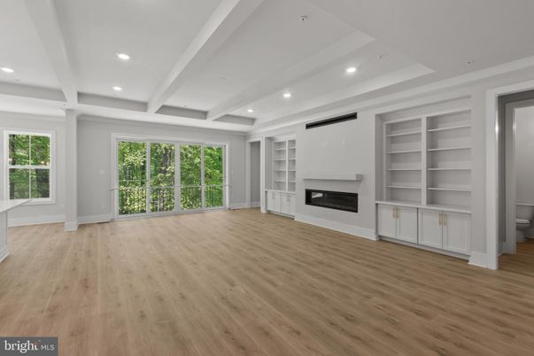 Empty room, Fireplace, Interior, Recessed Lighting, Wood Texture Flooring