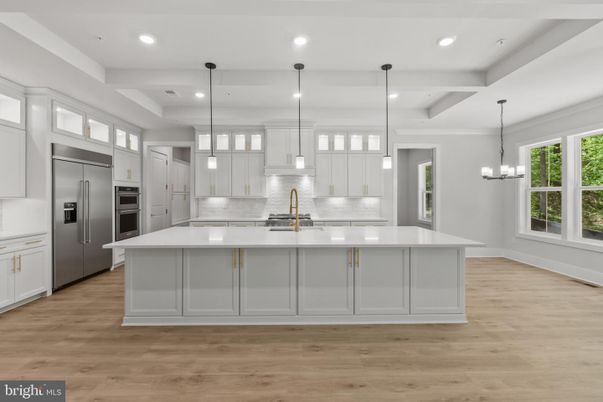 Chandelier, Interior, Kitchen, Pendant Lights, Recessed Lighting, Stainless Steel Appliances, Wood Texture Flooring