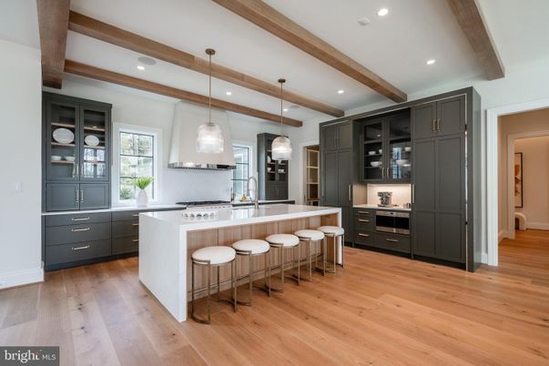 Interior, Kitchen, Pendant Lights, Recessed Lighting, Stainless Steel Appliances, Wooden Beams, Wood Texture Flooring