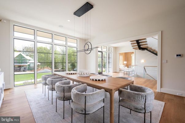 Dining room, Interior, Pendant Lights, Recessed Lighting, Wood Texture Flooring