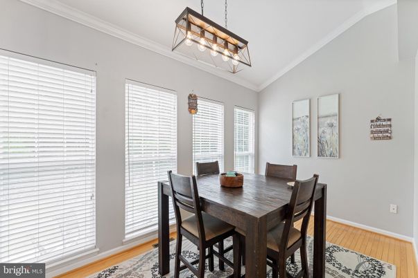 Dining room, Interior, Pendant Lights, Wood Texture Flooring