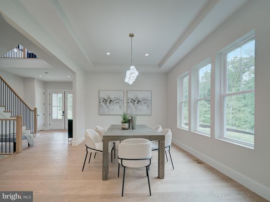 Dining room, Interior, Pendant Lights, Recessed Lighting, Wood Texture Flooring