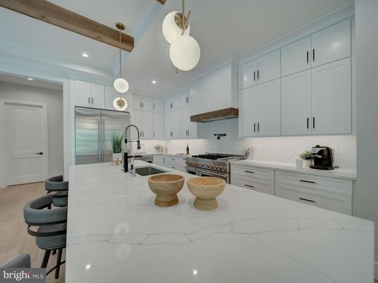 Interior, Kitchen, Pendant Lights, Recessed Lighting, Stainless Steel Appliances, Wooden Beams, Wood Texture Flooring