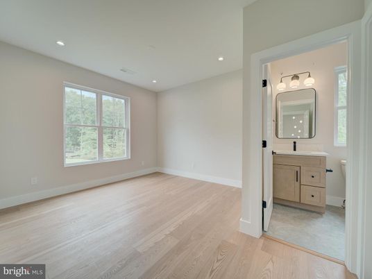 Bathroom, Empty room, Interior, Recessed Lighting, Wood Texture Flooring