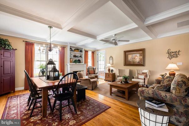 Dining room, Interior, Living room, Pendant Lights, Wood Texture Flooring