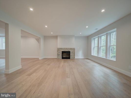 Empty room, Fireplace, Interior, Recessed Lighting, Wood Texture Flooring