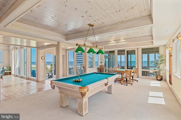 Billiard Table, Game Room, Interior, Pendant Lights, Water, Wooden Ceilings