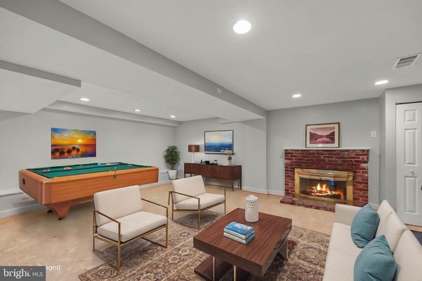 Billiard Table, Fireplace, Game Room, Interior, Living room, Recessed Lighting