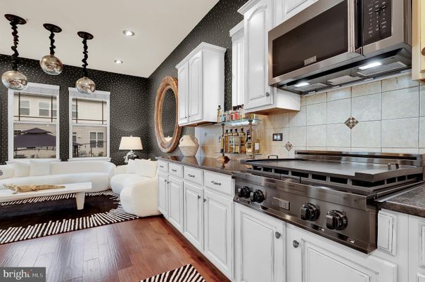 Interior, Kitchen, Living room, Recessed Lighting, Stainless Steel Appliances, Wood Texture Flooring