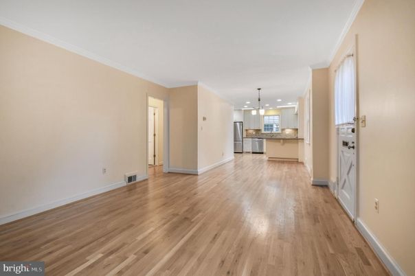 Empty room, Interior, Kitchen, Pendant Lights, Recessed Lighting, Wood Texture Flooring