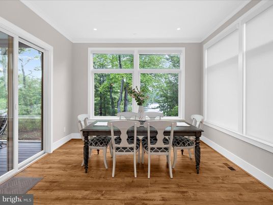 Dining room, Interior, Recessed Lighting, Wood Texture Flooring