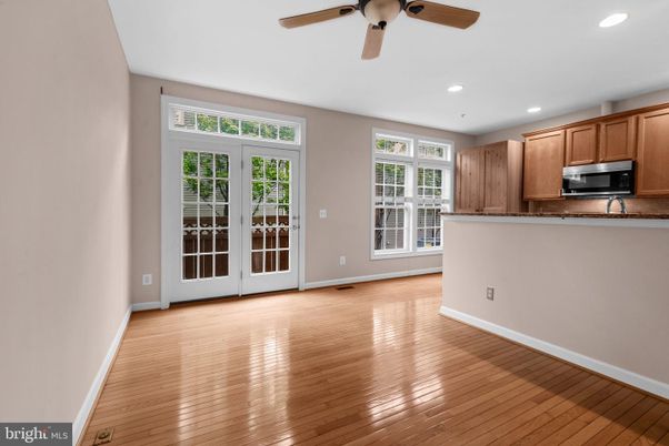 Empty room, Interior, Kitchen, Recessed Lighting, Wood Texture Flooring