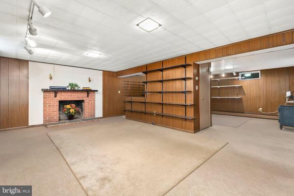 Empty room, Fireplace, Interior, Recessed Lighting, Wooden Walls