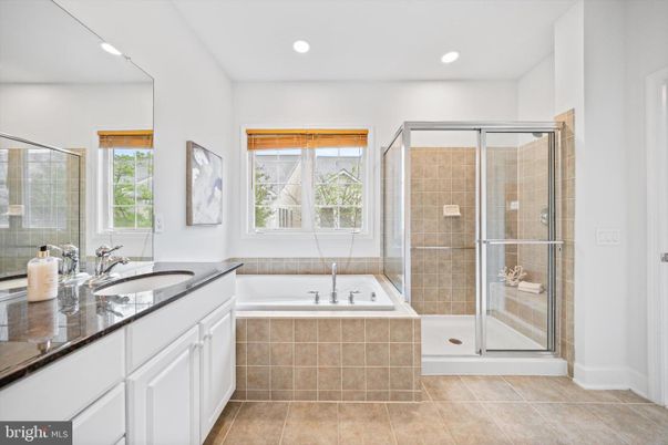 Bathroom, Dual Sink Vanities, Glass Shower, Interior, Recessed Lighting