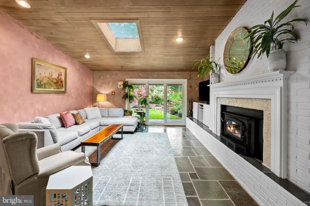Fireplace, Interior, Living room, Recessed Lighting, Wooden Ceilings