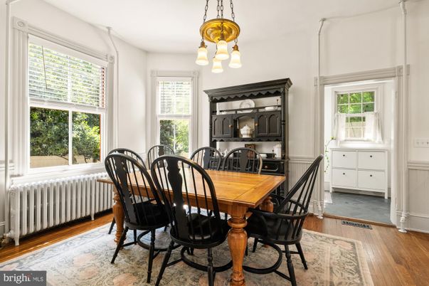 Dining room, Interior, Pendant Lights, Wood Texture Flooring
