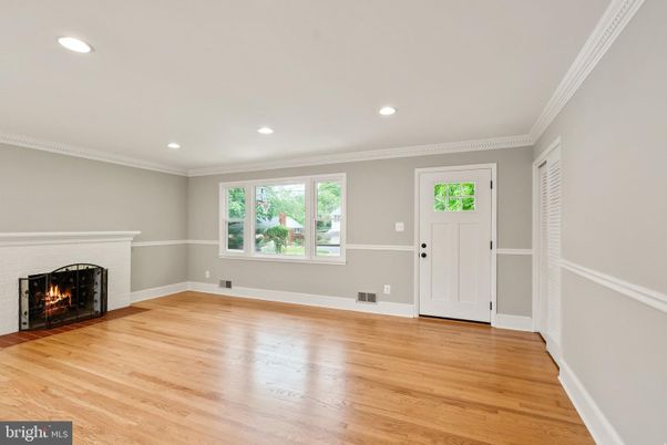 Empty room, Fireplace, Interior, Recessed Lighting, Wood Texture Flooring