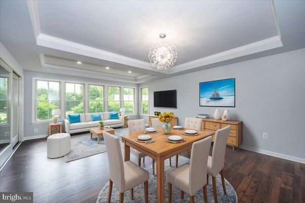 Chandelier, Dining room, Interior, Living room, Recessed Lighting, Wood Texture Flooring