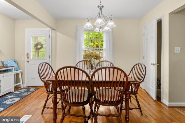 Dining room, Interior, Pendant Lights, Wood Texture Flooring