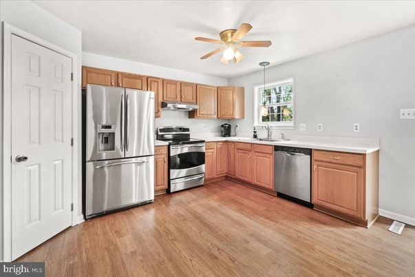Interior, Kitchen, Stainless Steel Appliances, Wood Texture Flooring