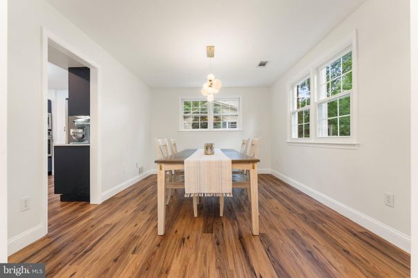 Dining room, Interior, Pendant Lights, Wood Texture Flooring